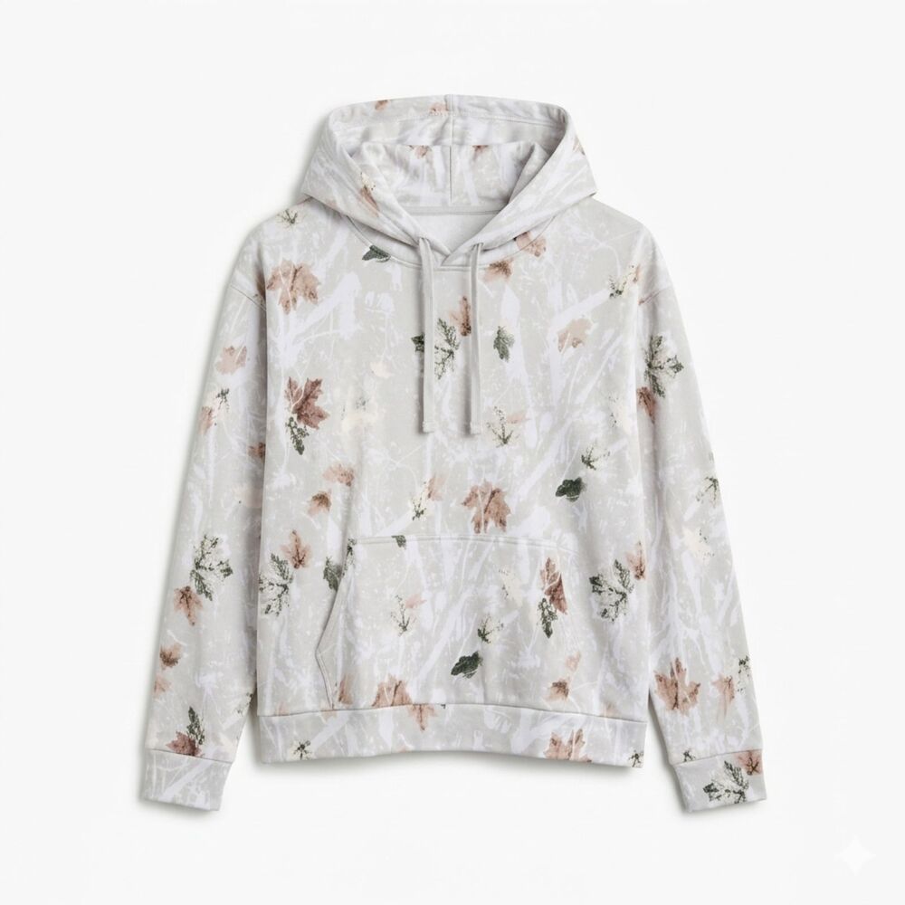 Volymoon NWOT Maple Leaf Camo Hoodie Sweatshirt Size Large Cream Brown Green‎